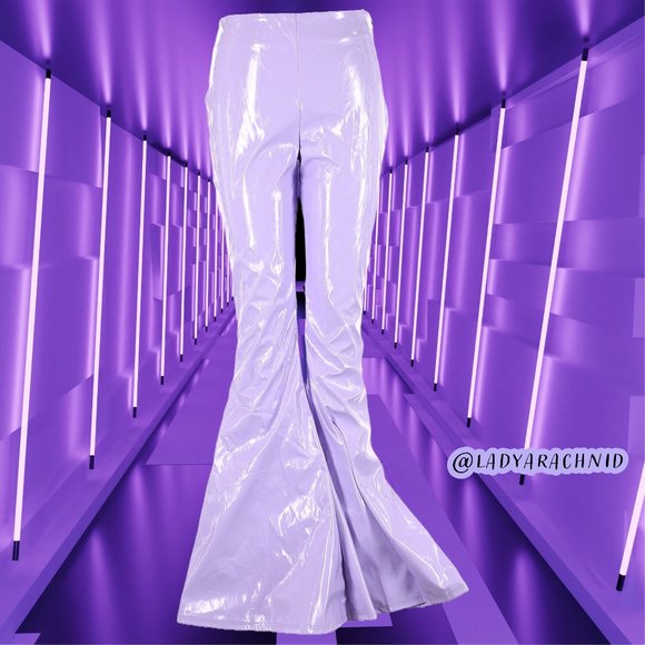 Dolls Kill Pants - CLUB EXX Bass Factory lilac purple vinyl flare pants